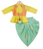 Yellow, Orange, Sea Green Peplum Top with Dhoti