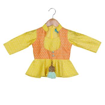 Yellow, Orange, Sea Green Peplum Top with Dhoti 2