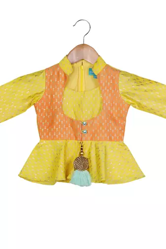 Yellow, Orange, Sea Green Peplum Top with Dhoti
