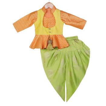 Orange, Yellow, Light Green Peplum Top with Dhoti 1