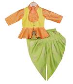 Orange, Yellow, Light Green Peplum Top with Dhoti