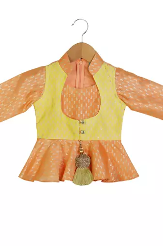 Orange, Yellow, Light Green Peplum Top with Dhoti