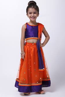 Orange Sequin Net Lehenga Choli For Baby Girl