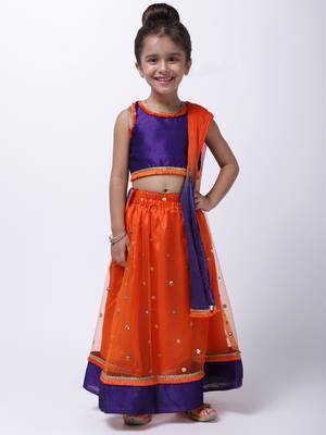 Orange Sequin Net Lehenga Choli For Baby Girl 1