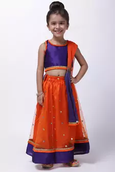 Orange Sequin Net Lehenga Choli For Baby Girl