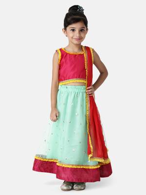 Light Green Sequin Net Lehenga Choli For Baby Girl 1
