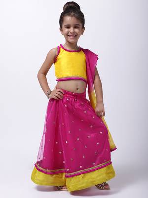 Pink Sequin Net Lehenga Choli For Baby Girl 1