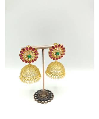 Ruby stone gold plated jhumkas 1
