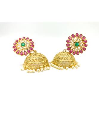 Ruby stone gold plated jhumkas 2