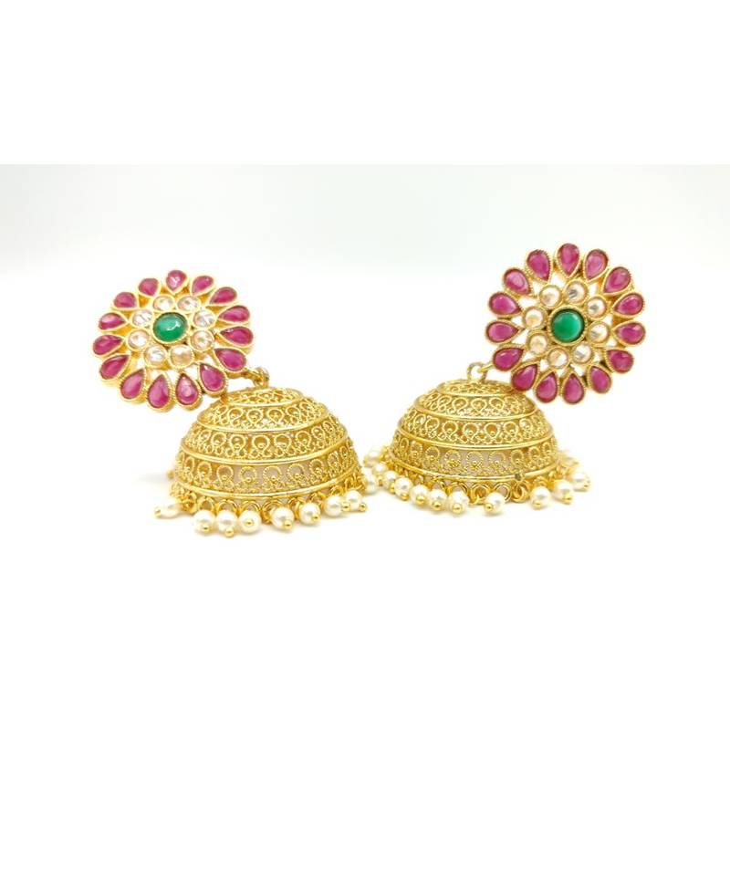 Ruby stone gold plated jhumkas