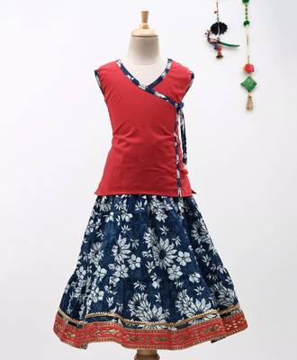 Red Sanganeri Print Cambric Cotton Skirt Top 1