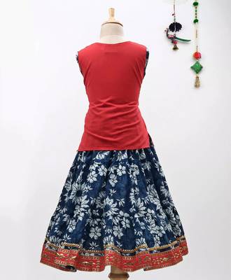 Red Sanganeri Print Cambric Cotton Skirt Top 2