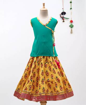 Green Sanganeri Print Cambric Cotton Skirt Top 1