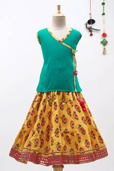 Green Sanganeri Print Cambric Cotton Skirt Top