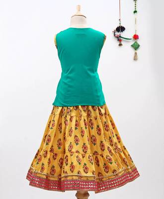 Green Sanganeri Print Cambric Cotton Skirt Top 2