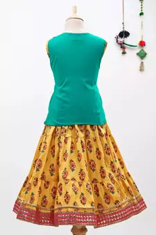 Green Sanganeri Print Cambric Cotton Skirt Top