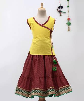 Yellow Sanganeri Print Cambric Cotton Skirt Top 1