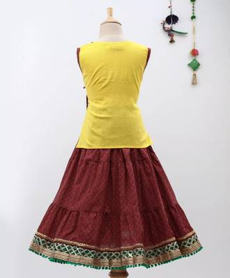 Yellow Sanganeri Print Cambric Cotton Skirt Top 2