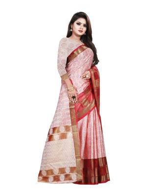 Red Woven Banarasi Saree With Blouse 3