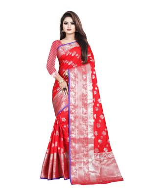 Red Woven Banarasi Saree With Blouse 1