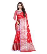 Red Woven Banarasi Saree With Blouse