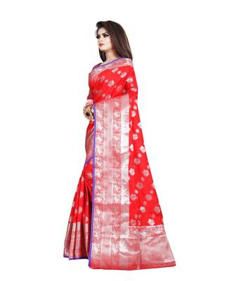 Red Woven Banarasi Saree With Blouse 2