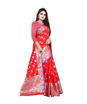 Red Woven Banarasi Saree With Blouse 3