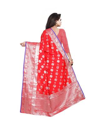 Red Woven Banarasi Saree With Blouse 4