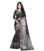 Black Woven Banarasi Saree With Blouse