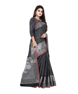 Black Woven Banarasi Saree With Blouse 3