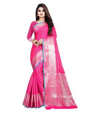 Pink Woven Banarasi Saree With Blouse 1