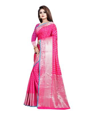 Pink Woven Banarasi Saree With Blouse 2
