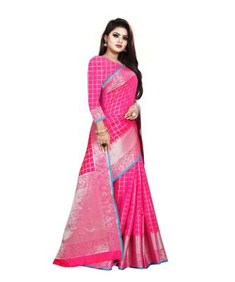 Pink Woven Banarasi Saree With Blouse 3
