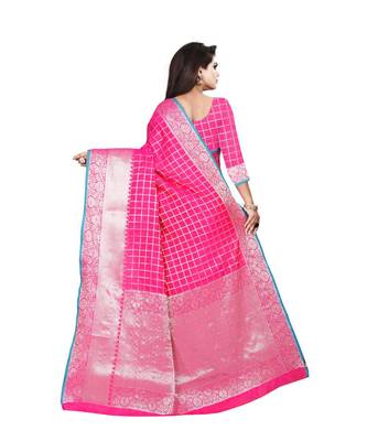 Pink Woven Banarasi Saree With Blouse 4