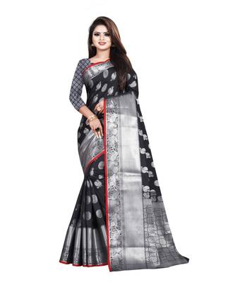 Black Woven Banarasi Saree With Blouse 1