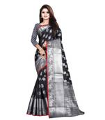 Black Woven Banarasi Saree With Blouse