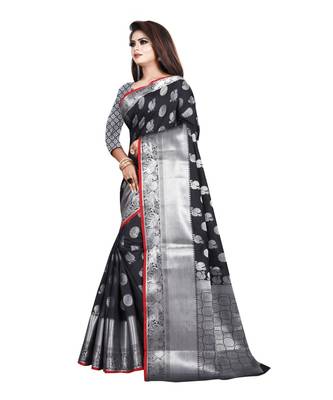 Black Woven Banarasi Saree With Blouse 2
