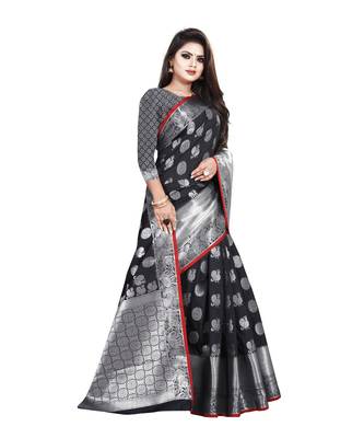 Black Woven Banarasi Saree With Blouse 3