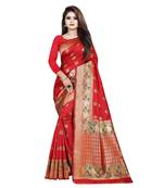 Red Woven Banarasi Saree With Blouse