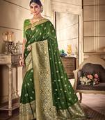 Mehendi woven silk blend saree with blouse