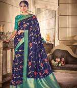   royal blue woven silk blend saree with blouse