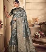 Grey woven silk blend saree with blouse