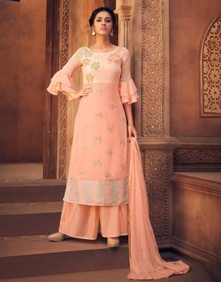 Peach embroidered georgette salwar 1