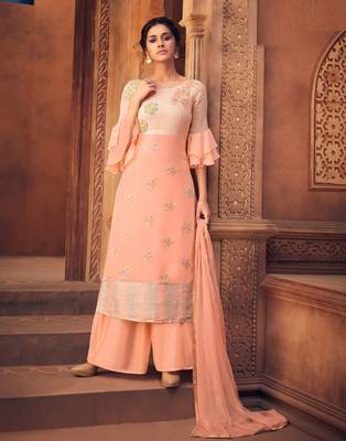 Peach embroidered georgette salwar 3