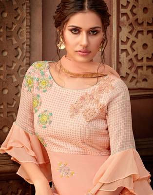 Peach embroidered georgette salwar 4