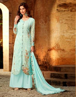 Blue embroidered georgette salwar 1