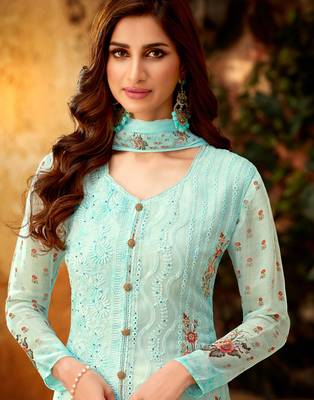 Blue embroidered georgette salwar 2
