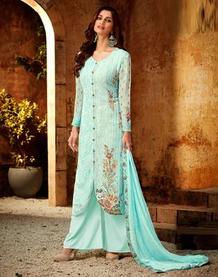 Blue embroidered georgette salwar 3