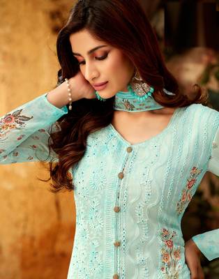 Blue embroidered georgette salwar 4