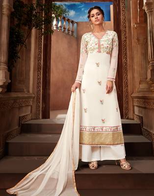 White embroidered georgette salwar 1